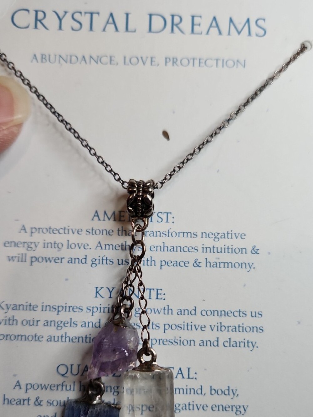 18" Sterling Silver Chain with Quartz, Amethyst, and Kyanite Pendants - Picture 5 of 5